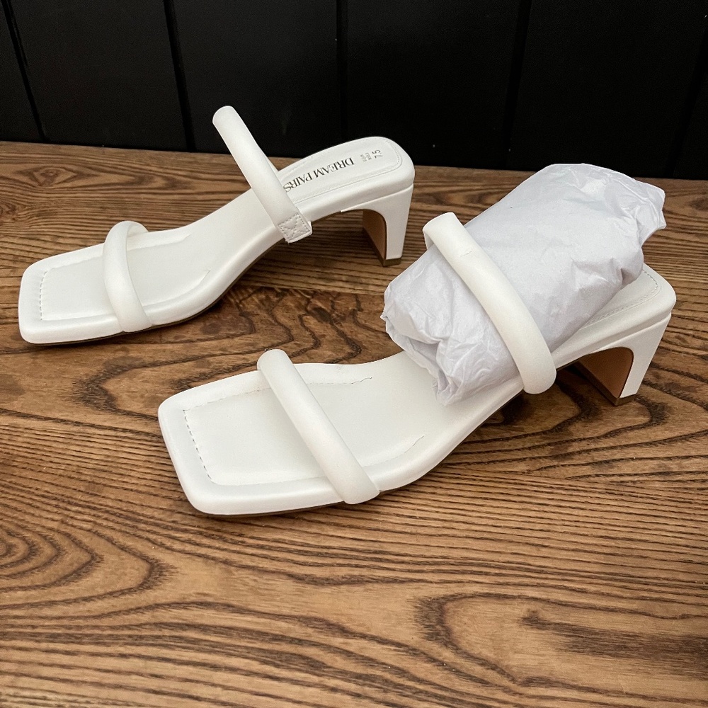 Women's Square Toe Sandals Heels: Two Straps, Open Toe